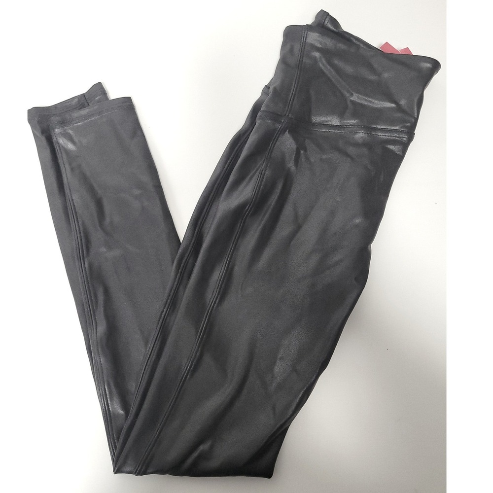 Spanx Faux Leather Leggings Black High Waisted 21748 Womens Medium